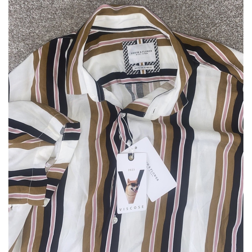 Denim &‎ Flower Ricky Singh Classic Fit Colorful Striped Viscose Stretch Men XL